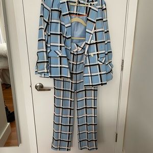 Topshop Blue Plaid Pantsuit Set